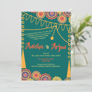 Florale Mehndi-Nachtzeremonie Indische Hochzeit Einladung