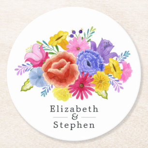 Florale Mexikanische Fiesta-Hochzeit Runder Pappuntersetzer