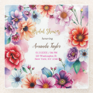 Florale minimalistische Kalligrafie Brautparty-Kar Glasuntersetzer