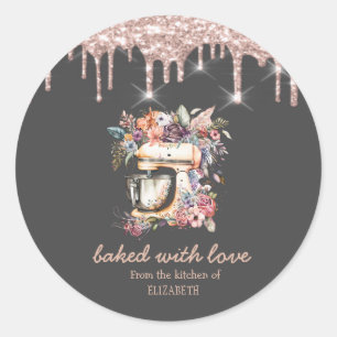Florale Mixer-Rose-Gold-Tropfen-Bäckerei Runder Aufkleber