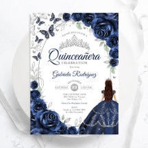 Florale Navy Silber Quinceanera