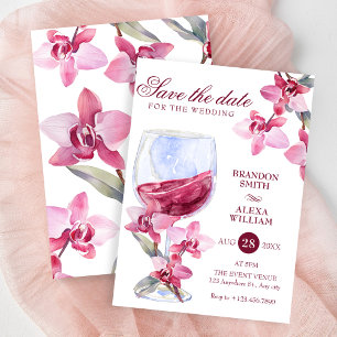 Florale Orchideen-Wein-Wasserfarben-Hochzeit Save The Date