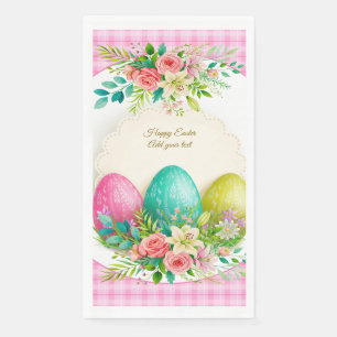 Florale Ostereier & Aquarell-Rosa Rosen Serviette