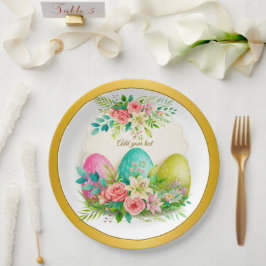 Florale Ostereier & rosa Rosen personalisierte Fei Pappteller