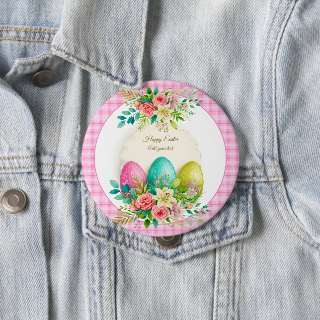 Florale Ostereier & Wasserfarbe Rosa Rosen Button (Beispiel)