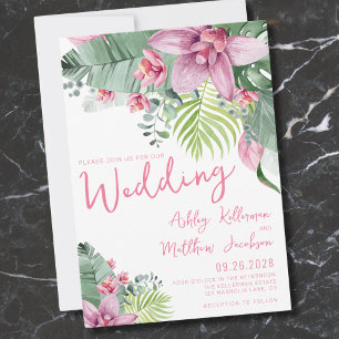Florale Palmen Tropische Hochzeit Einladung