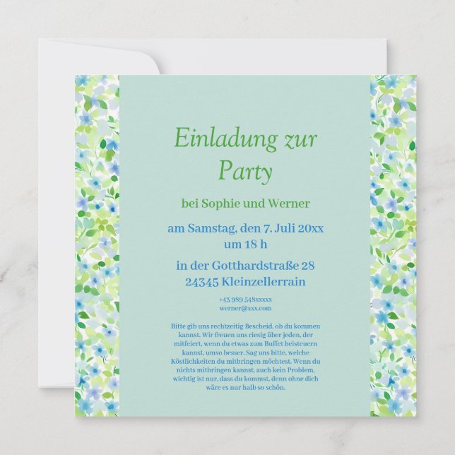 Florale Party in zarten  Pastelltönen Einladung (Rückseite)