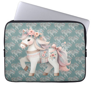 Florale Pastell-Pferd-Fantasy-Illustration Laptopschutzhülle