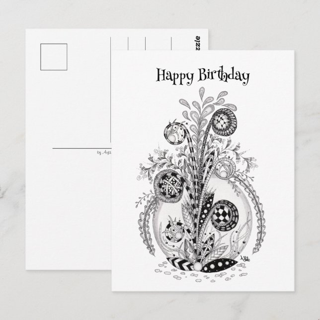 Florale Pflanze im Tangle Design -  Postkarte (Vorne/Hinten)