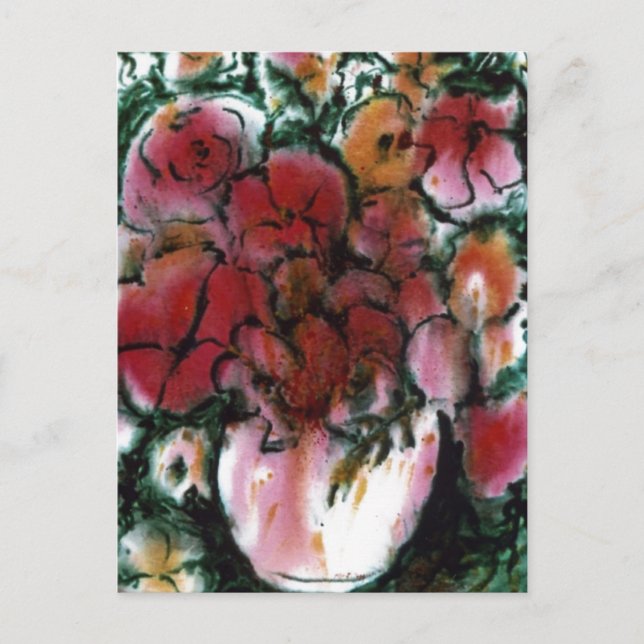 Florale Postkarte "Pink Vase" (Vorderseite)