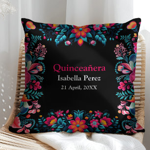 Florale Quinceanera Schwarze Mexikanische Fiesta G Kissen