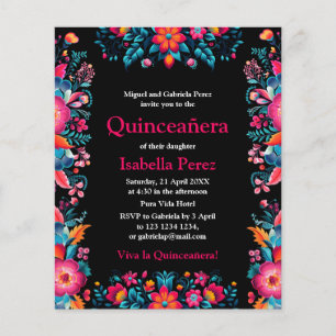 Florale Quinceanera Schwarze mexikanische Party zu Flyer