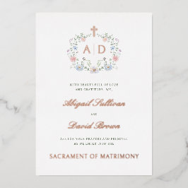 Florale Rahmenmonogramme katholische Hochzeit Folieneinladung
