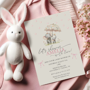 Florale Regenschirm-Elefanten-Baby-Mädchen-Party Einladung