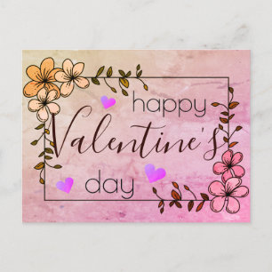 florale rosa Frohe Valentinstag-Grußkarte Postkarte