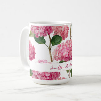 Florale rosa Hortensie mit individuellem Namen Kaffeetasse
