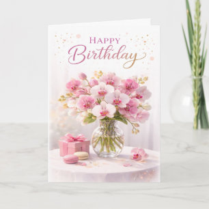 Florale rosa Orchideen elegante Geburtstagsgrüße Karte