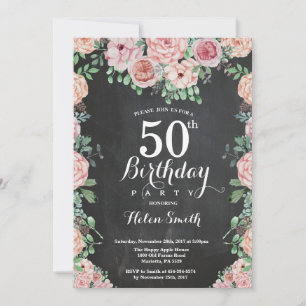 Florale rosa Pfingstrosen 50. Geburtstag Tafel Einladung