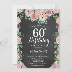 Florale rosa Pfingstrosen 60. Geburtstag Tafel Einladung