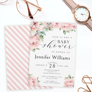 Florale rosa Pfingstrosen Mädchen Baby Shower Einl Einladung