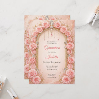 Florale rosa Quinceañera-Einladung Einladung