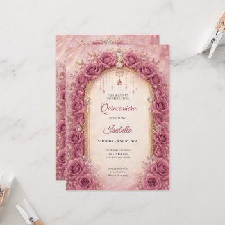 Florale rosa Quinceañera-Einladung Einladung