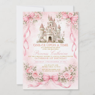 Florale rosa Schleife Schloss Einladung zum ersten