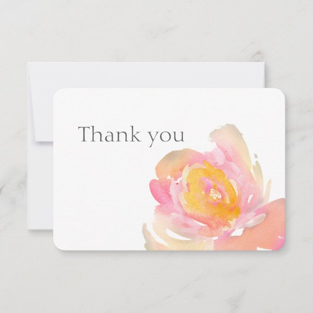 Florale Rose Aquarell danke. Blumenkarte Einladung (Vorderseite)