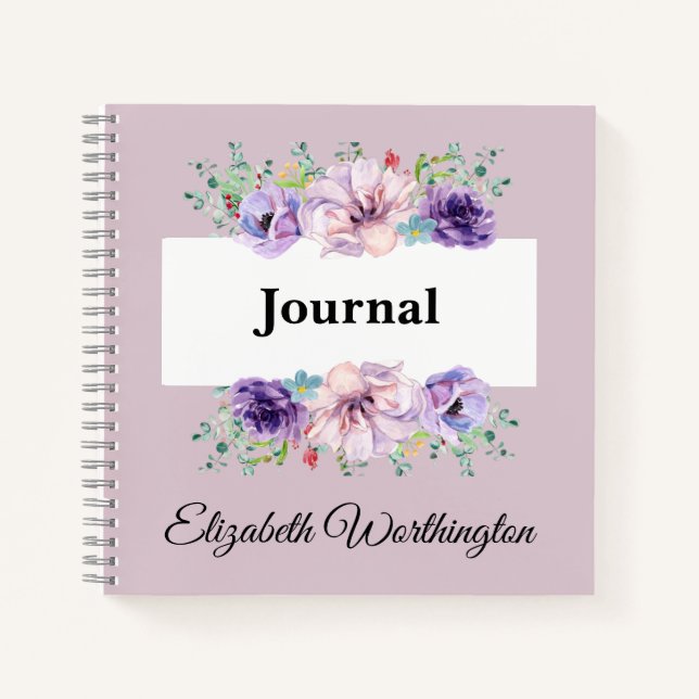 Florale Rose Aquarelldruckschrift Notizbuch (Vorderseite)