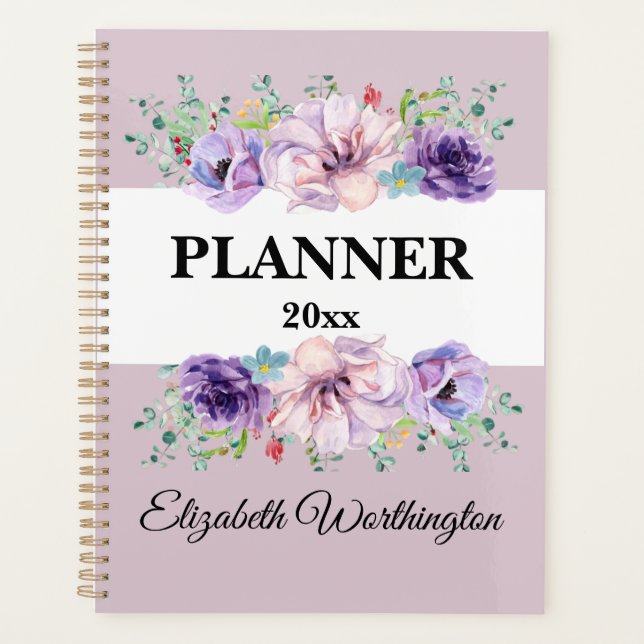 Florale Rose Aquarelldruckschrift Planer (Vorderseite)