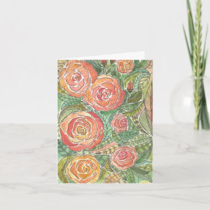Florale Rose Wasserfarbenkarte Karte