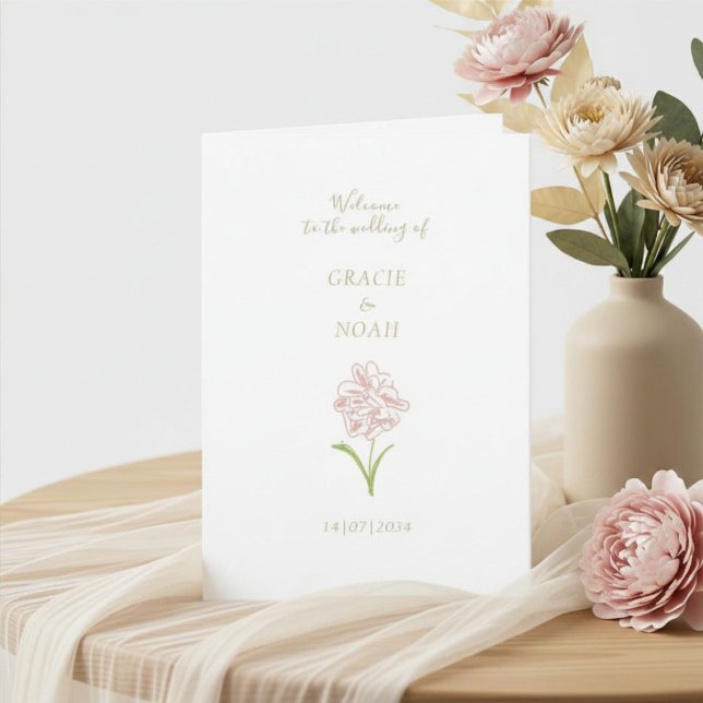 Florale Rosen Elfenbein-Faltkarte Hochzeitsprogram Programm (Von Creator hochgeladen)