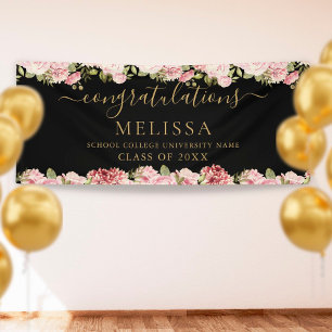 Florale Rosen in Schwarz und Gold Schriftzug Absch Banner