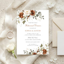 Florale Rost Grün Hochzeitsprobe Abendessen Einladung