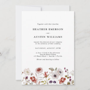 Florale Röte Burgunder Aquarell Hochzeit Einladung