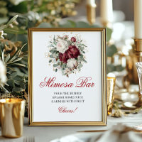 Florale Röte Burgunder Mimosa Bar Grün Gold Sig