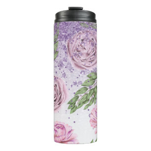 *~* Florale Röte Lavendel PFINGSTROSE Lila Glitter Thermosbecher