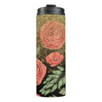 *~* Florale rote Pfingstrose Mohn Gold Glitter