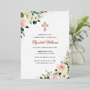 Florale Röte Roségold Wasserfarbe Taufe Folieneinladung