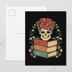 Florale Schädel auf deinen Büchern Einladungspostkarte