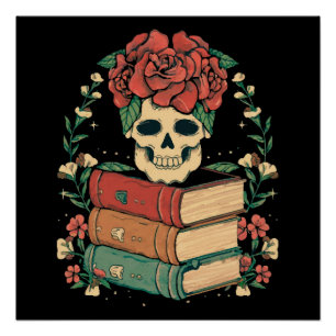 Florale Schädel auf deinen Büchern Poster