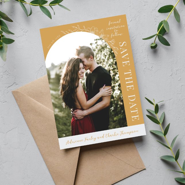 Florale Schlichtheit 1 Gelber Ocker Save The Date (Von Creator hochgeladen)