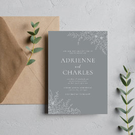 Florale Schlichtheit 1 Stein Grau Minimale Hochzei Einladung