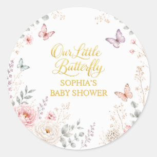 Florale Schmetterlings-Gold-Baby-Party Runder Aufkleber