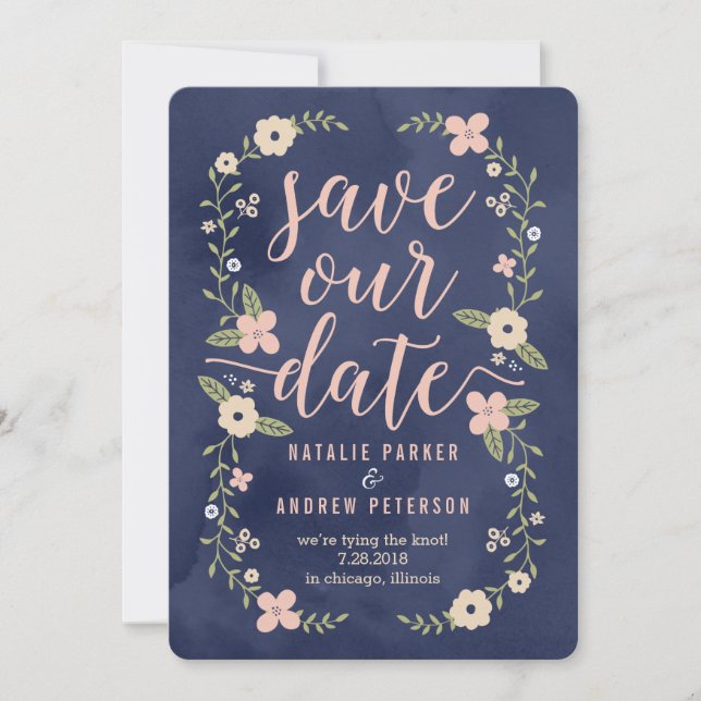 Florale Schönheit Editable Farbe Save The Date Kar (Vorderseite)
