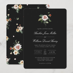 Florale schwarze Hochzeit Einladung