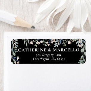 Florale schwarze und weiße Hochzeitsrücksendeadres