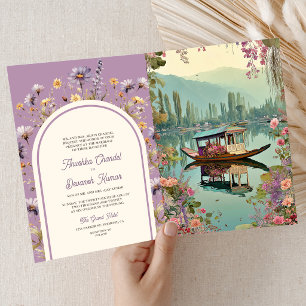 Florale Shikara Kashmir Dal Lake indische Hochzeit Einladung