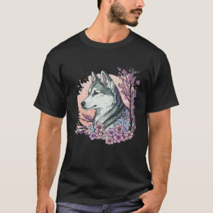 Florale Siberian Husky Kirschblüten-Hund Japanisch T-Shirt