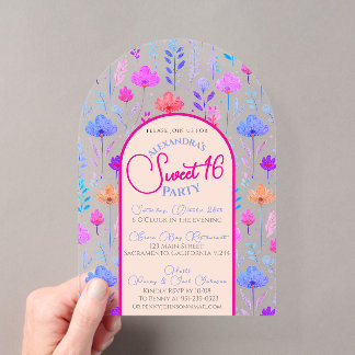 Florale Sommer-Sweet-Sixteen-Einladung transparent Acryleinladungen